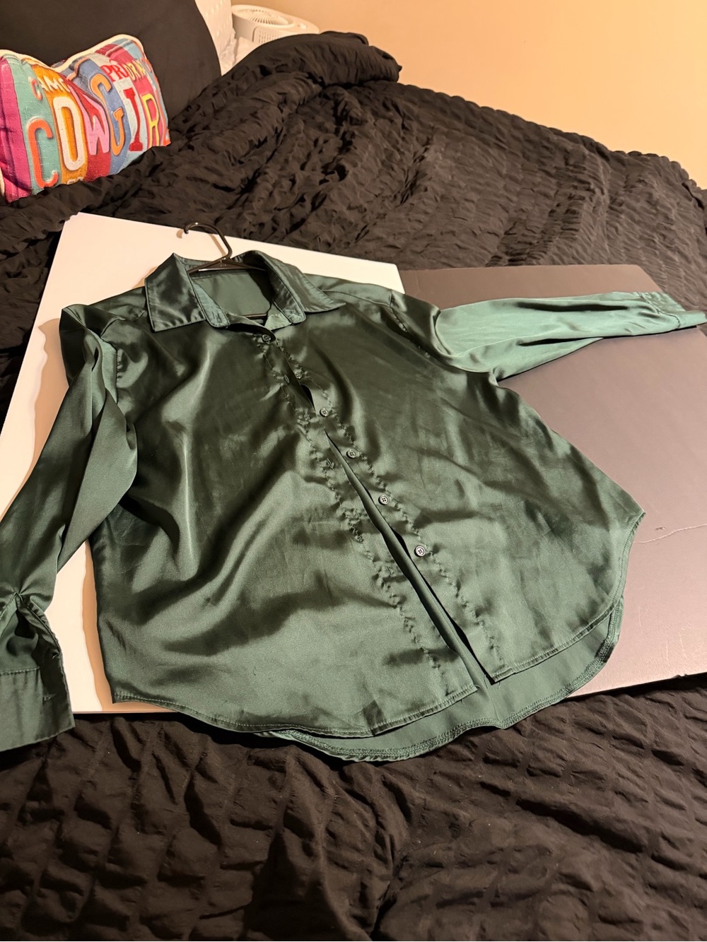 Forest Green Satin Button-Down Shirt